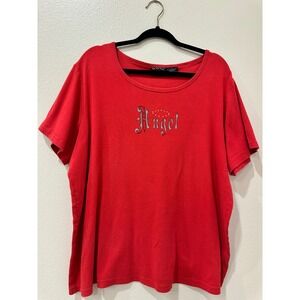 Route 66 Mens Vintage Red Angel Rhinestone Graphic T-Shirt Y2K USA Made XL PTP25
